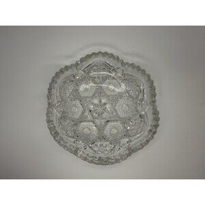 Antique EAPG Glass Bowl Star Cane Hobstar Pattern Sawtooth Rim Clear Berry Dish